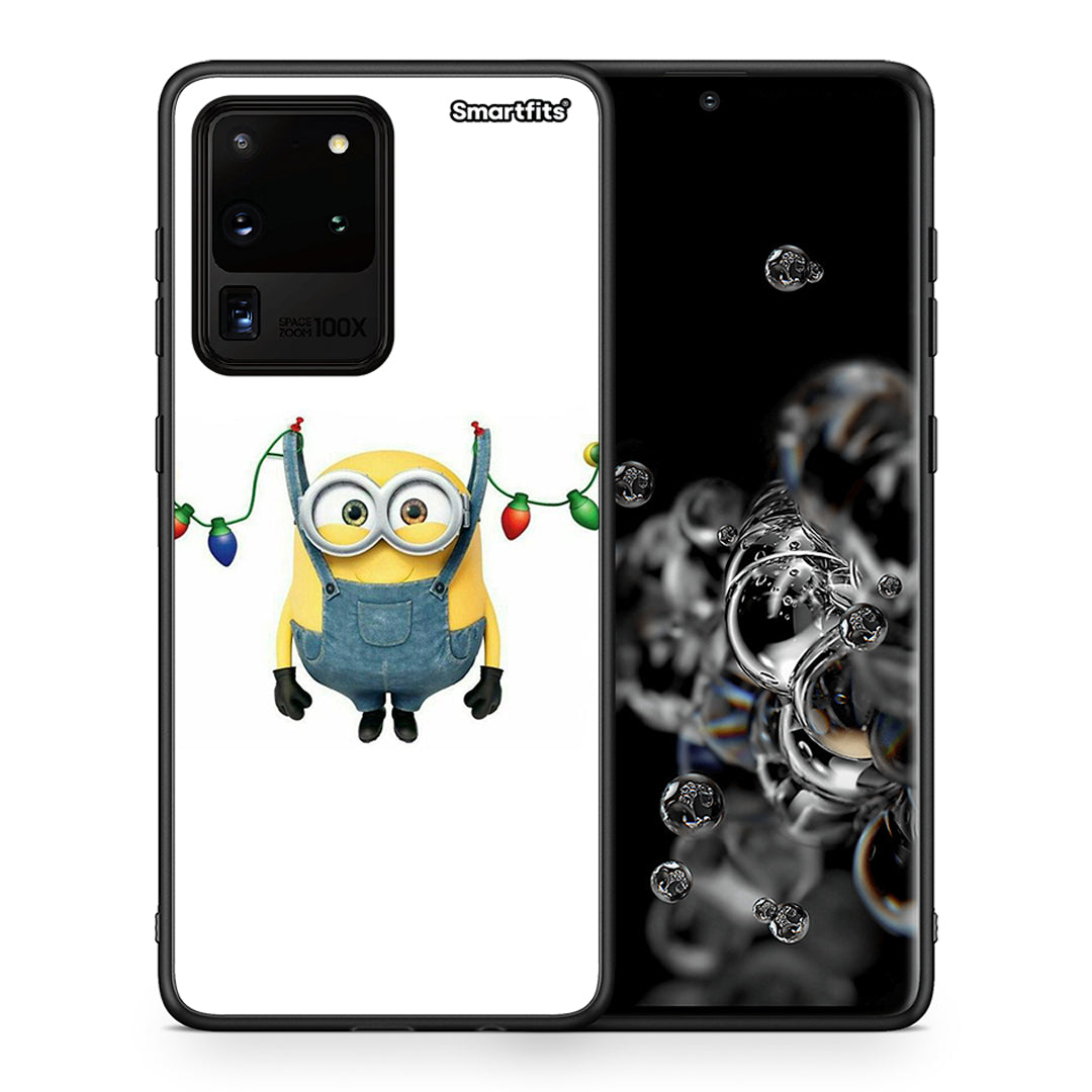 Θήκη Samsung S20 Ultra Xmas Minion Lights από τη Smartfits με σχέδιο στο πίσω μέρος και μαύρο περίβλημα | Samsung S20 Ultra Xmas Minion Lights case with colorful back and black bezels