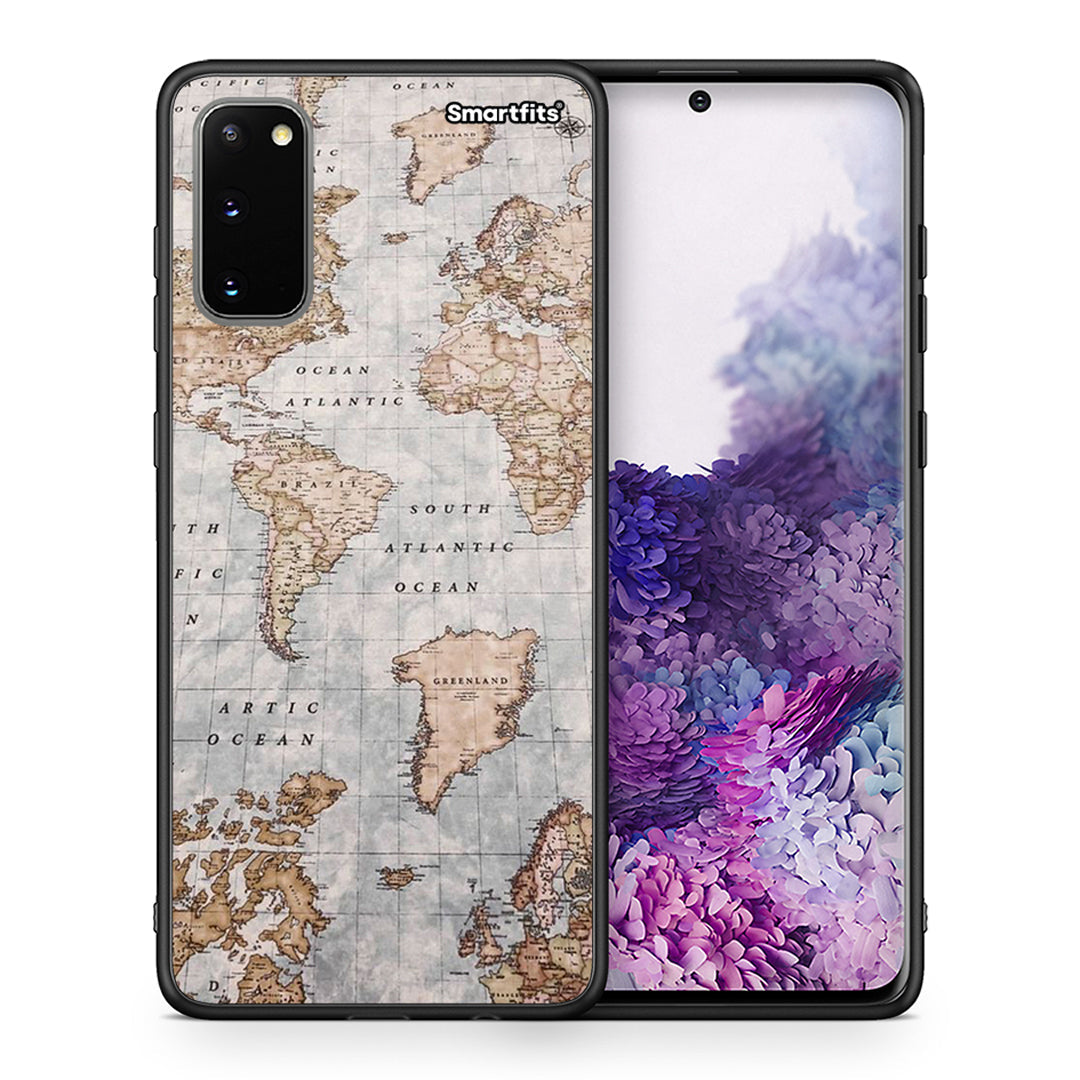 Θήκη Samsung S20 World Map από τη Smartfits με σχέδιο στο πίσω μέρος και μαύρο περίβλημα | Samsung S20 World Map case with colorful back and black bezels