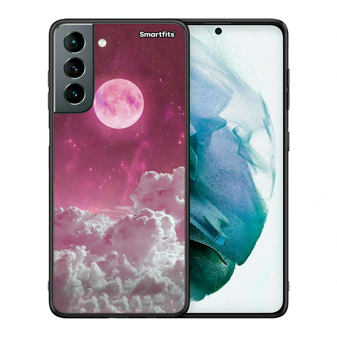 Θήκη Samsung S21 Pink Moon από τη Smartfits με σχέδιο στο πίσω μέρος και μαύρο περίβλημα | Samsung S21 Pink Moon case with colorful back and black bezels