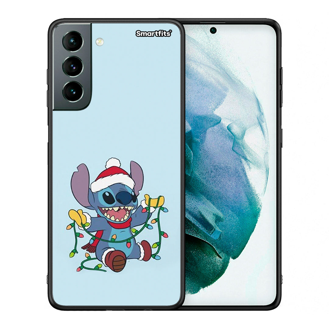 Θήκη Samsung S21 Santa Stich από τη Smartfits με σχέδιο στο πίσω μέρος και μαύρο περίβλημα | Samsung S21 Santa Stich case with colorful back and black bezels