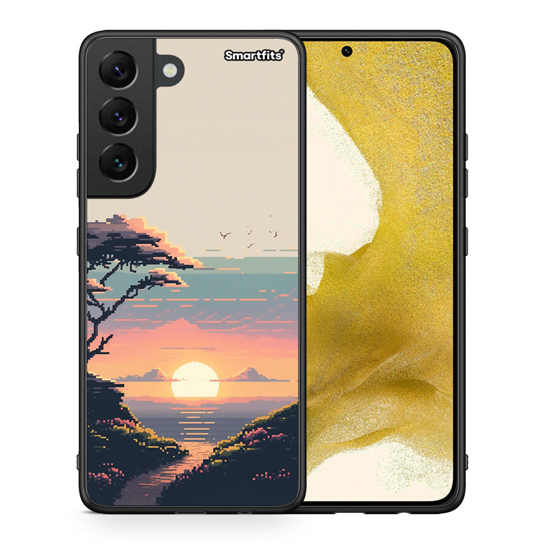 Θήκη Samsung S22 Pixel Sunset από τη Smartfits με σχέδιο στο πίσω μέρος και μαύρο περίβλημα | Samsung S22 Pixel Sunset case with colorful back and black bezels
