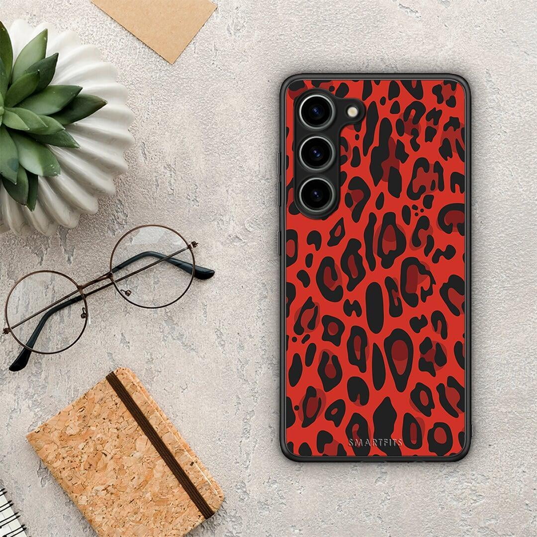 Θήκη Samsung Galaxy S23 Animal Red Leopard από τη Smartfits με σχέδιο στο πίσω μέρος και μαύρο περίβλημα | Samsung Galaxy S23 Animal Red Leopard Case with Colorful Back and Black Bezels