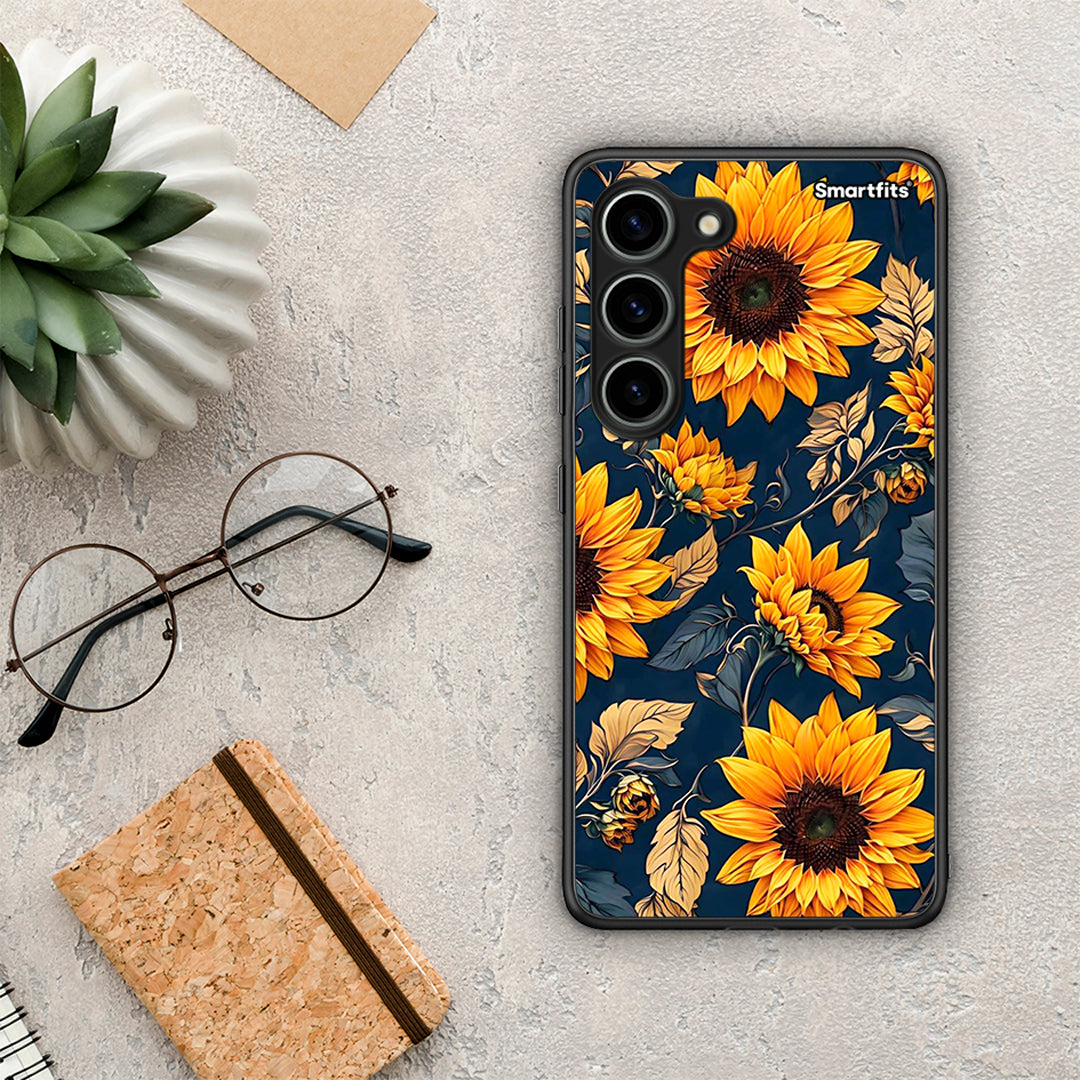 Θήκη Samsung Galaxy S23 Autumn Sunflowers από τη Smartfits με σχέδιο στο πίσω μέρος και μαύρο περίβλημα | Samsung Galaxy S23 Autumn Sunflowers Case with Colorful Back and Black Bezels