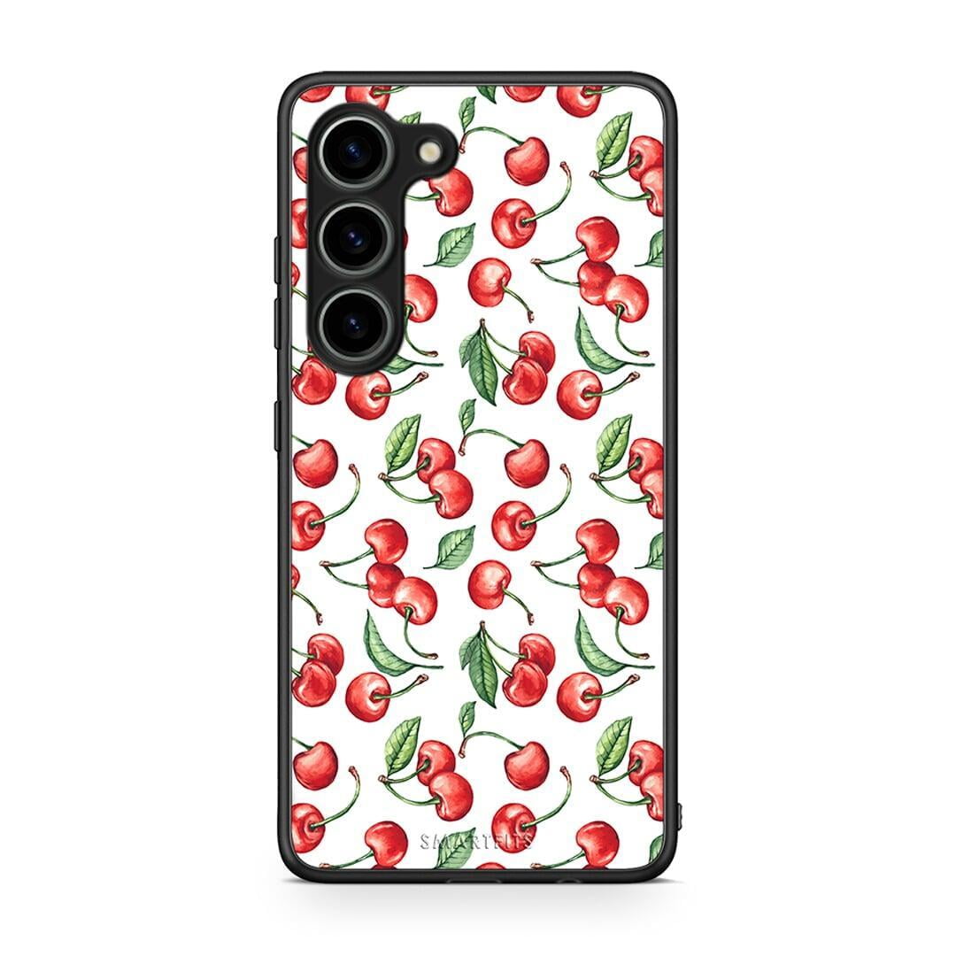 Θήκη Samsung Galaxy S23 Cherry Summer από τη Smartfits με σχέδιο στο πίσω μέρος και μαύρο περίβλημα | Samsung Galaxy S23 Cherry Summer Case with Colorful Back and Black Bezels