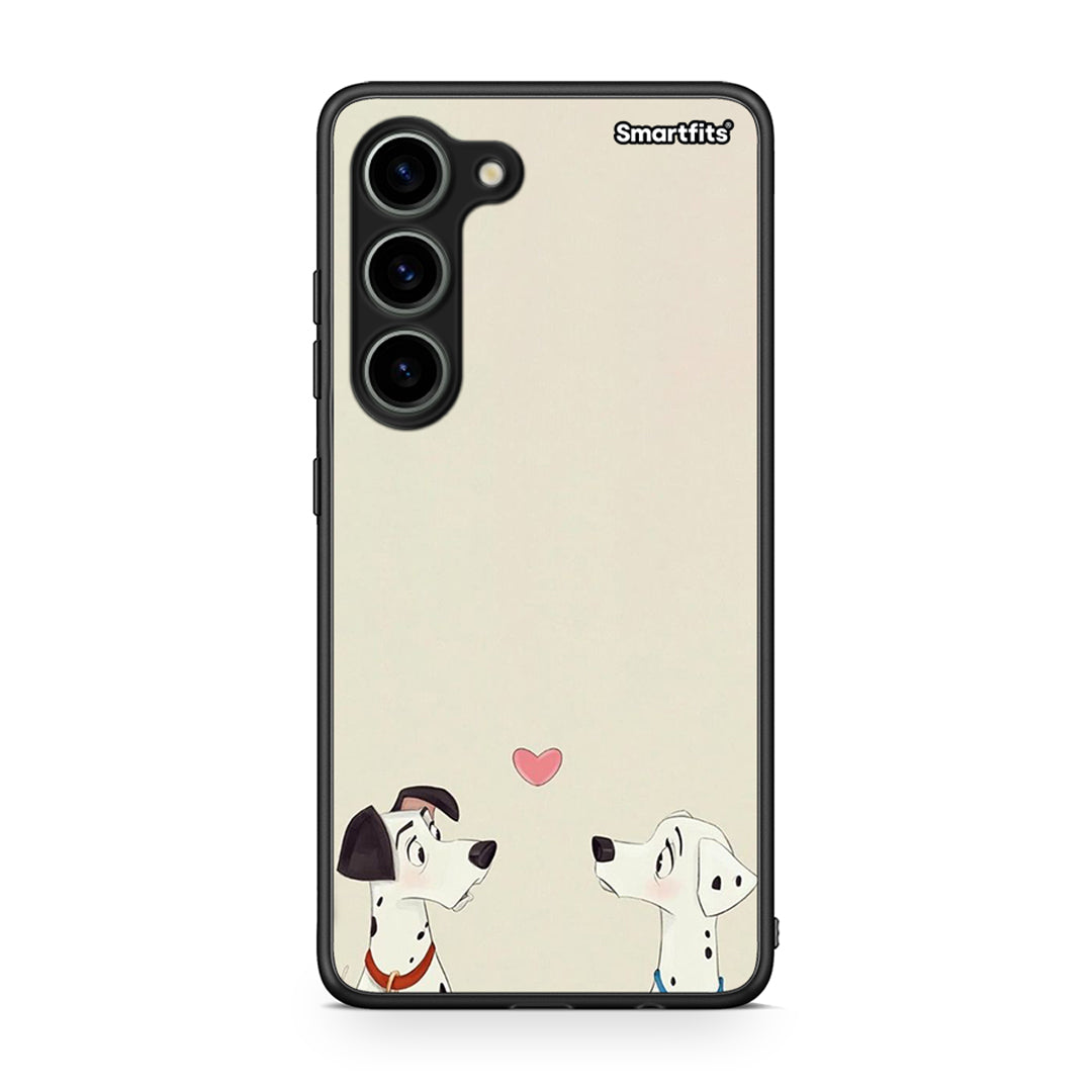 Θήκη Samsung Galaxy S23 Dalmatians Love από τη Smartfits με σχέδιο στο πίσω μέρος και μαύρο περίβλημα | Samsung Galaxy S23 Dalmatians Love Case with Colorful Back and Black Bezels