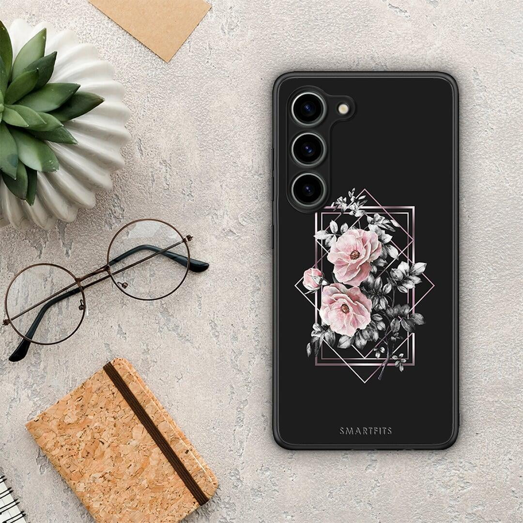 Θήκη Samsung Galaxy S23 Flower Frame από τη Smartfits με σχέδιο στο πίσω μέρος και μαύρο περίβλημα | Samsung Galaxy S23 Flower Frame Case with Colorful Back and Black Bezels