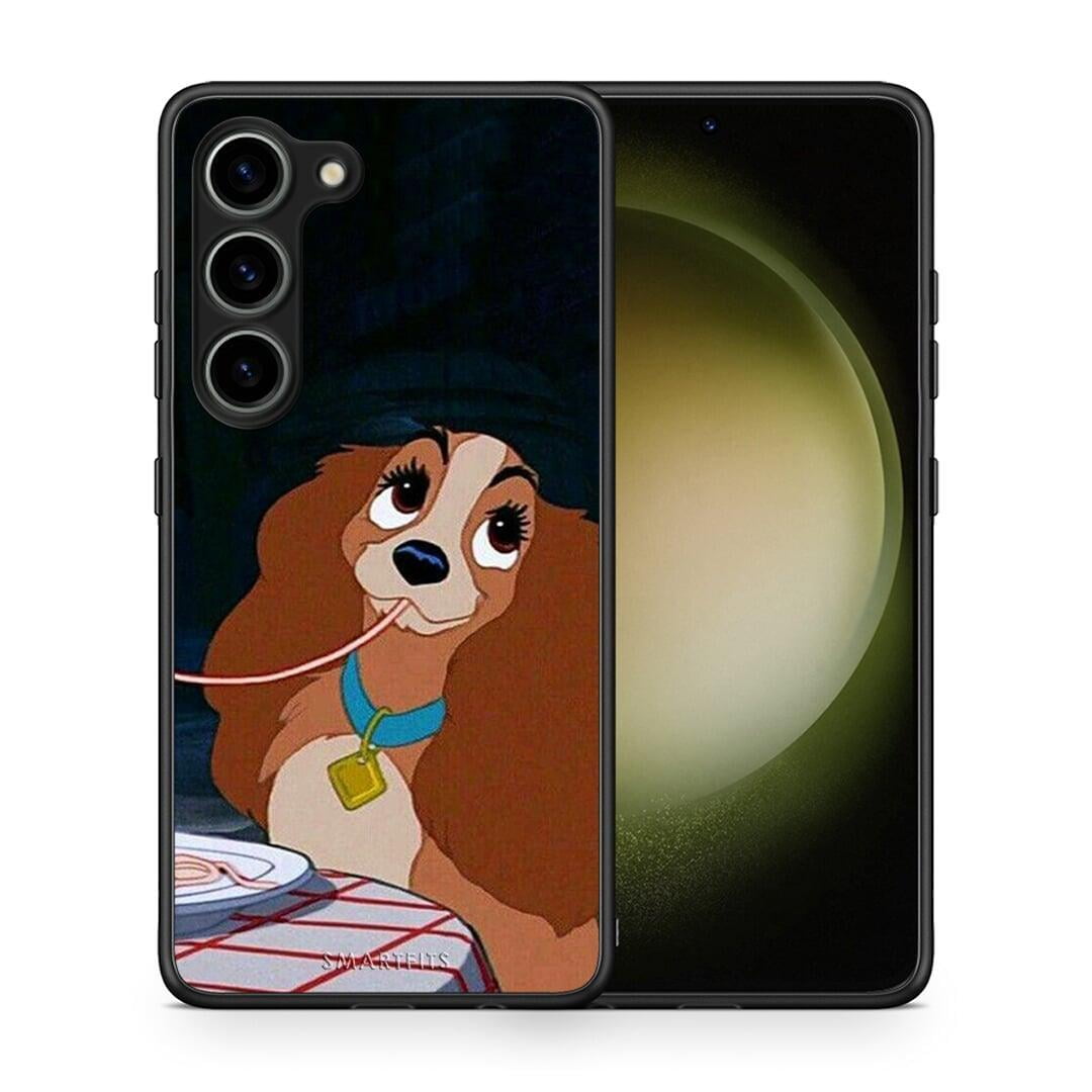 Θήκη Samsung Galaxy S23 Lady And Tramp 2 από τη Smartfits με σχέδιο στο πίσω μέρος και μαύρο περίβλημα | Samsung Galaxy S23 Lady And Tramp 2 Case with Colorful Back and Black Bezels