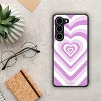 Thumbnail for Θήκη Samsung Galaxy S23 Lilac Hearts από τη Smartfits με σχέδιο στο πίσω μέρος και μαύρο περίβλημα | Samsung Galaxy S23 Lilac Hearts Case with Colorful Back and Black Bezels