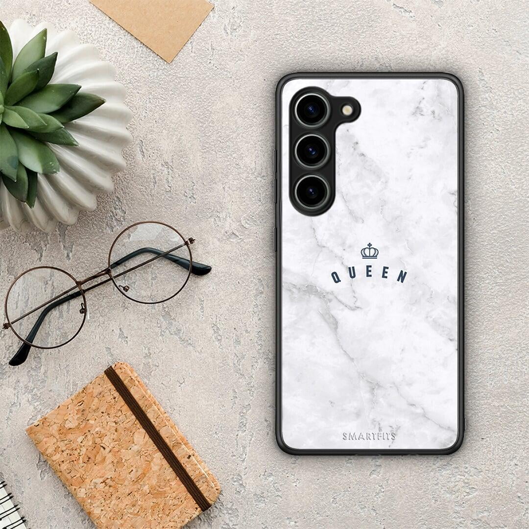 Θήκη Samsung Galaxy S23 Marble Queen από τη Smartfits με σχέδιο στο πίσω μέρος και μαύρο περίβλημα | Samsung Galaxy S23 Marble Queen Case with Colorful Back and Black Bezels