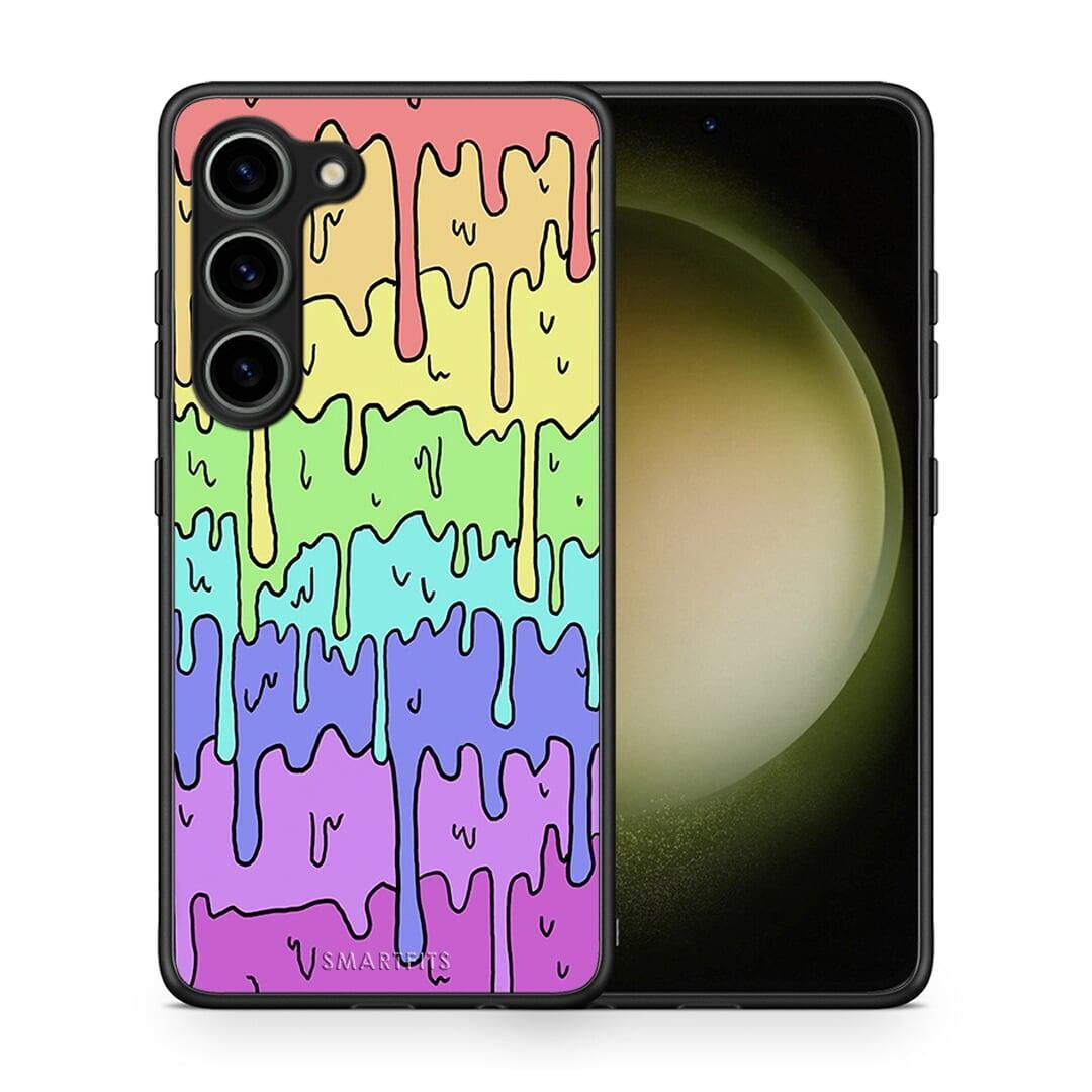 Θήκη Samsung Galaxy S23 Melting Rainbow από τη Smartfits με σχέδιο στο πίσω μέρος και μαύρο περίβλημα | Samsung Galaxy S23 Melting Rainbow Case with Colorful Back and Black Bezels