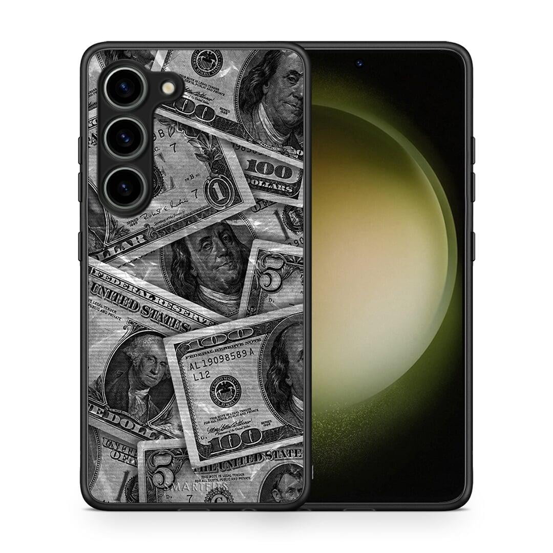 Θήκη Samsung Galaxy S23 Money Dollars από τη Smartfits με σχέδιο στο πίσω μέρος και μαύρο περίβλημα | Samsung Galaxy S23 Money Dollars Case with Colorful Back and Black Bezels