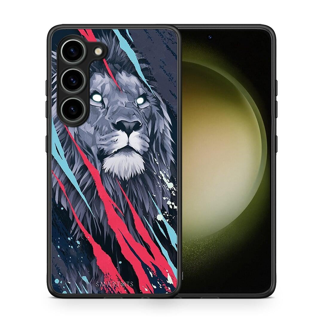 Θήκη Samsung Galaxy S23 PopArt Lion Designer από τη Smartfits με σχέδιο στο πίσω μέρος και μαύρο περίβλημα | Samsung Galaxy S23 PopArt Lion Designer Case with Colorful Back and Black Bezels