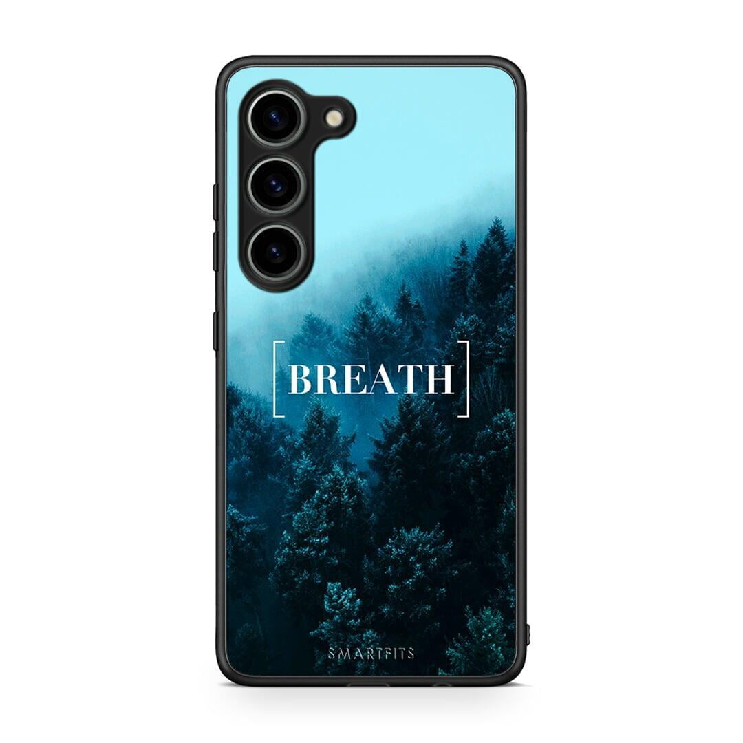 Θήκη Samsung Galaxy S23 Quote Breath από τη Smartfits με σχέδιο στο πίσω μέρος και μαύρο περίβλημα | Samsung Galaxy S23 Quote Breath Case with Colorful Back and Black Bezels