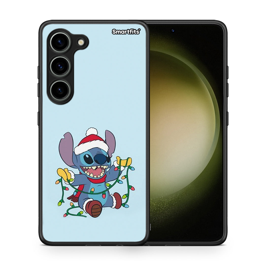 Θήκη Samsung Galaxy S23 Santa Stich από τη Smartfits με σχέδιο στο πίσω μέρος και μαύρο περίβλημα | Samsung Galaxy S23 Santa Stich Case with Colorful Back and Black Bezels