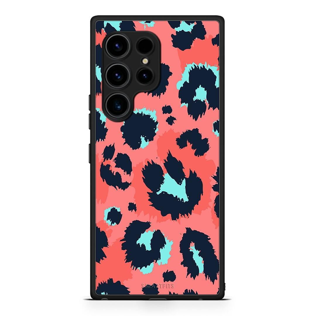 Θήκη Samsung Galaxy S23 Ultra Animal Pink Leopard από τη Smartfits με σχέδιο στο πίσω μέρος και μαύρο περίβλημα | Samsung Galaxy S23 Ultra Animal Pink Leopard Case with Colorful Back and Black Bezels