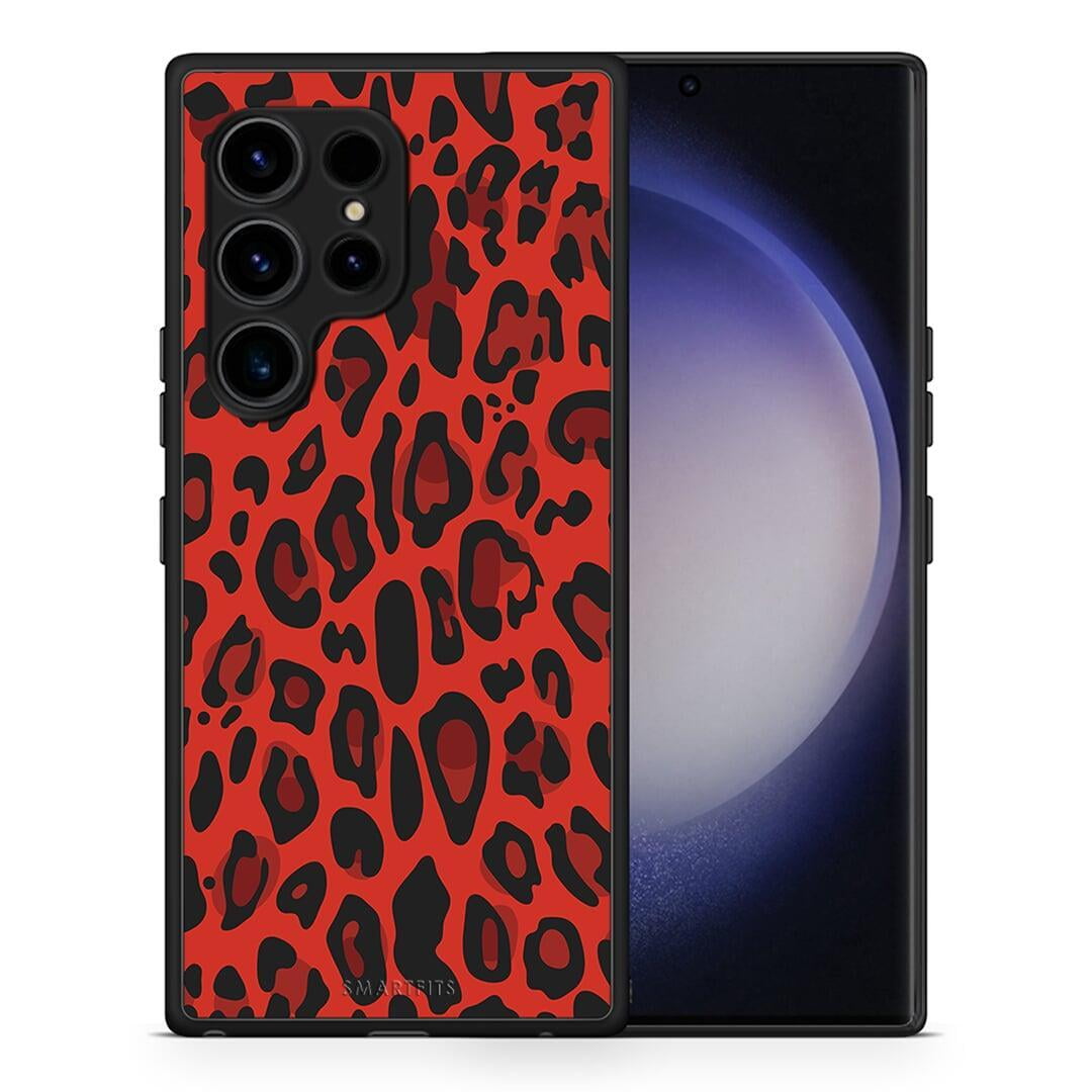 Θήκη Samsung Galaxy S23 Ultra Animal Red Leopard από τη Smartfits με σχέδιο στο πίσω μέρος και μαύρο περίβλημα | Samsung Galaxy S23 Ultra Animal Red Leopard Case with Colorful Back and Black Bezels