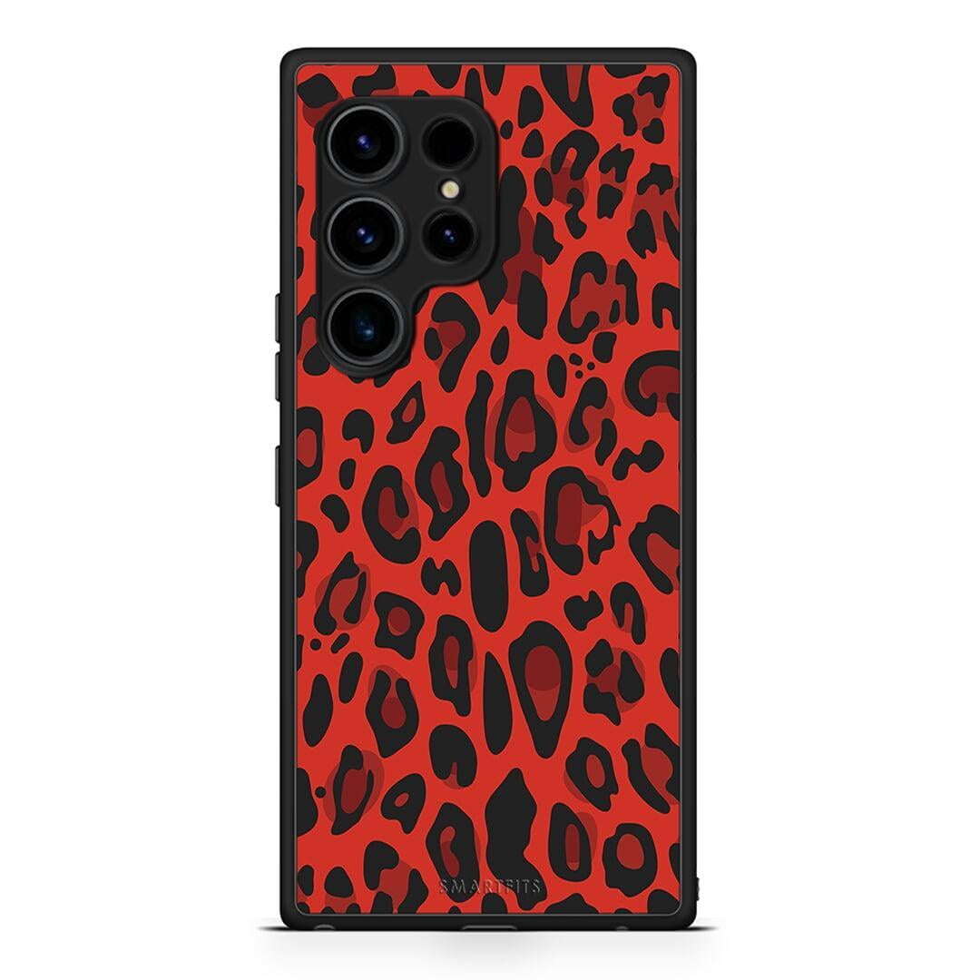 Θήκη Samsung Galaxy S23 Ultra Animal Red Leopard από τη Smartfits με σχέδιο στο πίσω μέρος και μαύρο περίβλημα | Samsung Galaxy S23 Ultra Animal Red Leopard Case with Colorful Back and Black Bezels