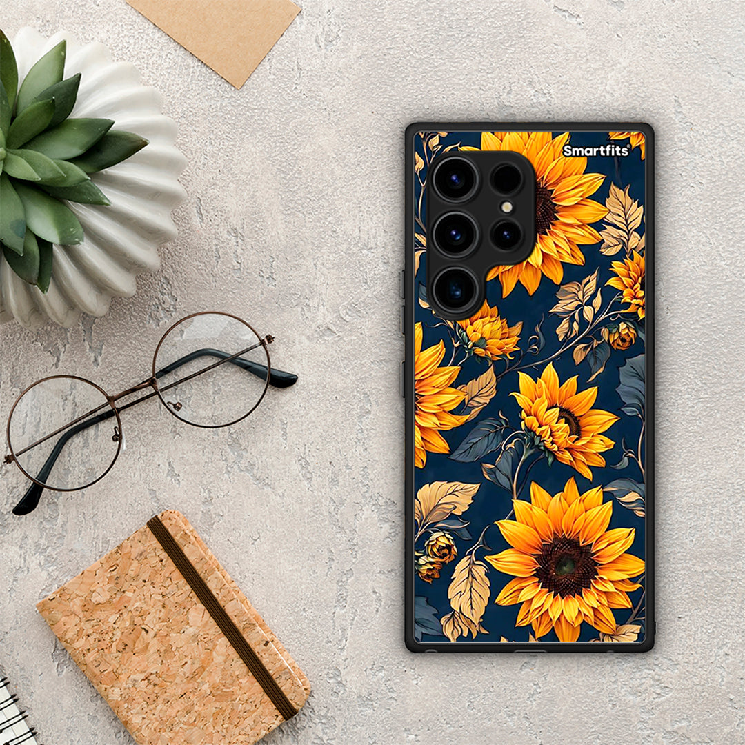 Θήκη Samsung Galaxy S23 Ultra Autumn Sunflowers από τη Smartfits με σχέδιο στο πίσω μέρος και μαύρο περίβλημα | Samsung Galaxy S23 Ultra Autumn Sunflowers Case with Colorful Back and Black Bezels