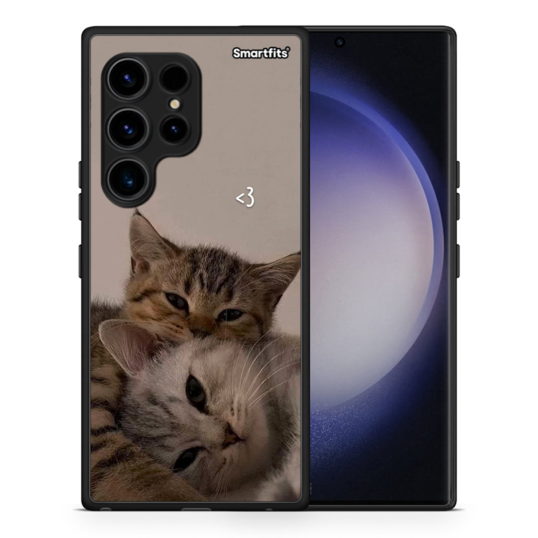 Θήκη Samsung Galaxy S23 Ultra Cats In Love από τη Smartfits με σχέδιο στο πίσω μέρος και μαύρο περίβλημα | Samsung Galaxy S23 Ultra Cats In Love Case with Colorful Back and Black Bezels