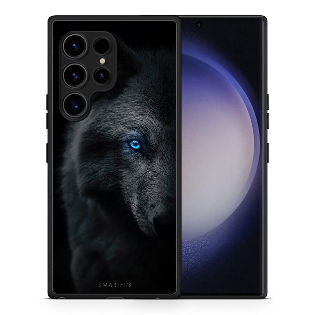 Θήκη Samsung Galaxy S23 Ultra Dark Wolf από τη Smartfits με σχέδιο στο πίσω μέρος και μαύρο περίβλημα | Samsung Galaxy S23 Ultra Dark Wolf Case with Colorful Back and Black Bezels