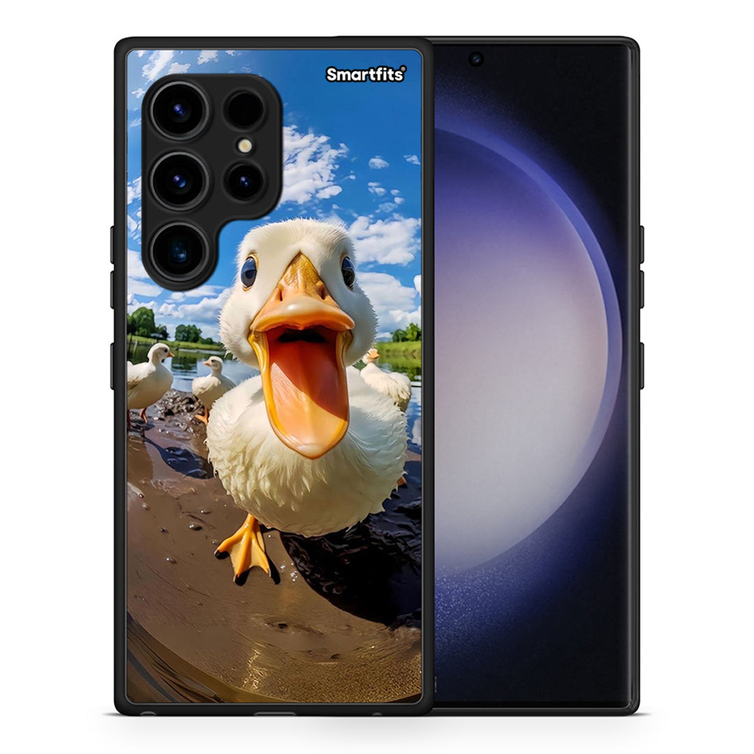 Θήκη Samsung Galaxy S23 Ultra Duck Face από τη Smartfits με σχέδιο στο πίσω μέρος και μαύρο περίβλημα | Samsung Galaxy S23 Ultra Duck Face Case with Colorful Back and Black Bezels