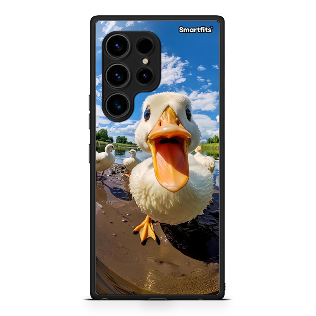 Θήκη Samsung Galaxy S23 Ultra Duck Face από τη Smartfits με σχέδιο στο πίσω μέρος και μαύρο περίβλημα | Samsung Galaxy S23 Ultra Duck Face Case with Colorful Back and Black Bezels