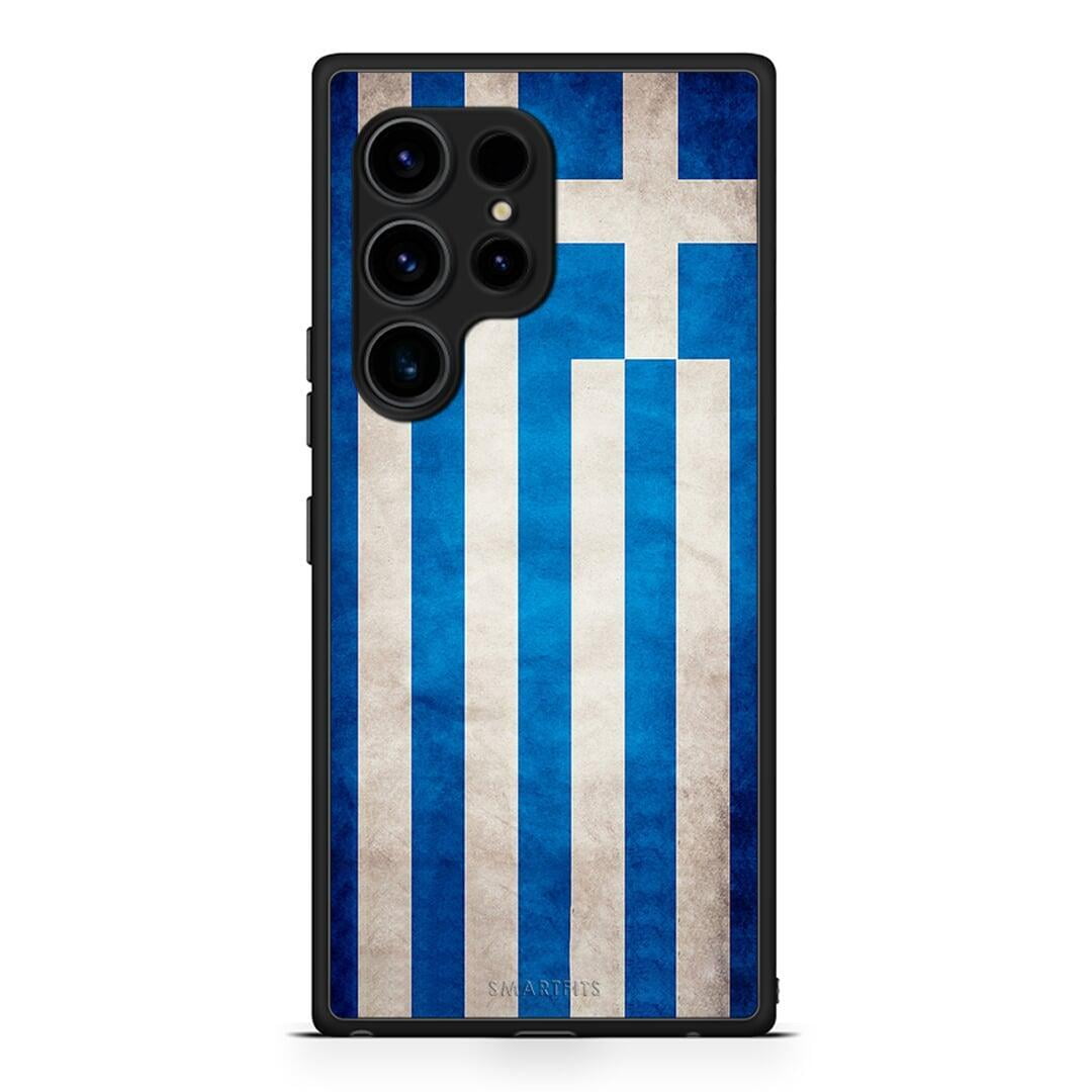 Θήκη Samsung Galaxy S23 Ultra Flag Greek από τη Smartfits με σχέδιο στο πίσω μέρος και μαύρο περίβλημα | Samsung Galaxy S23 Ultra Flag Greek Case with Colorful Back and Black Bezels