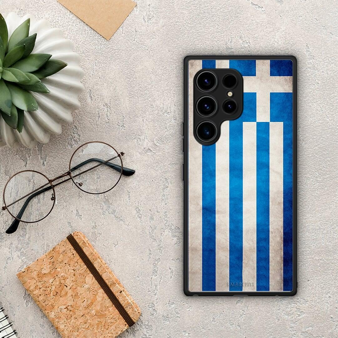 Θήκη Samsung Galaxy S23 Ultra Flag Greek από τη Smartfits με σχέδιο στο πίσω μέρος και μαύρο περίβλημα | Samsung Galaxy S23 Ultra Flag Greek Case with Colorful Back and Black Bezels