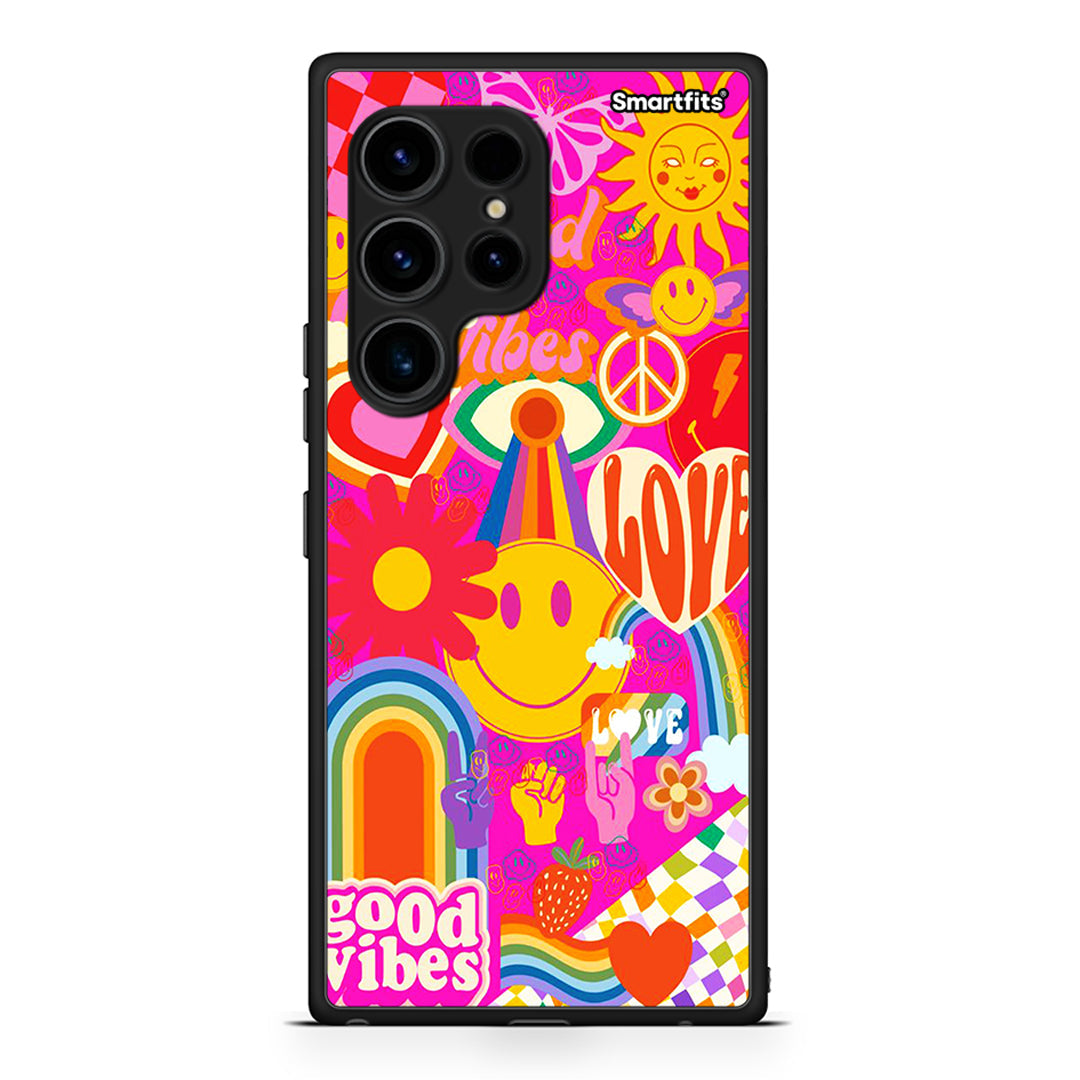 Θήκη Samsung Galaxy S23 Ultra Hippie Love από τη Smartfits με σχέδιο στο πίσω μέρος και μαύρο περίβλημα | Samsung Galaxy S23 Ultra Hippie Love Case with Colorful Back and Black Bezels
