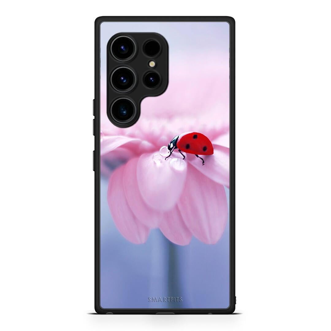 Θήκη Samsung Galaxy S23 Ultra Ladybug Flower από τη Smartfits με σχέδιο στο πίσω μέρος και μαύρο περίβλημα | Samsung Galaxy S23 Ultra Ladybug Flower Case with Colorful Back and Black Bezels