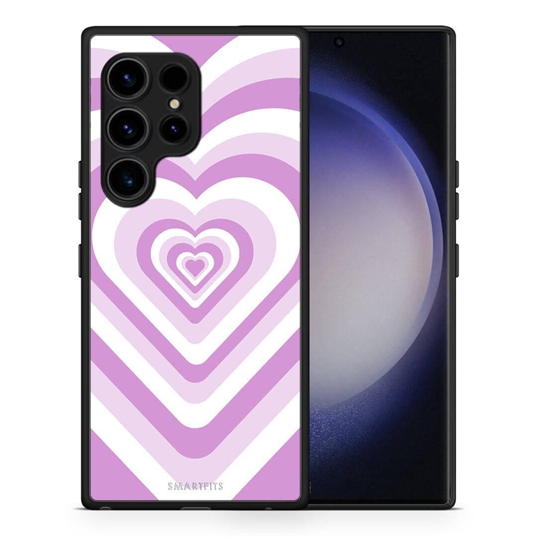 Θήκη Samsung Galaxy S23 Ultra Lilac Hearts από τη Smartfits με σχέδιο στο πίσω μέρος και μαύρο περίβλημα | Samsung Galaxy S23 Ultra Lilac Hearts Case with Colorful Back and Black Bezels