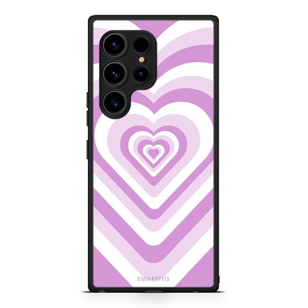 Θήκη Samsung Galaxy S23 Ultra Lilac Hearts από τη Smartfits με σχέδιο στο πίσω μέρος και μαύρο περίβλημα | Samsung Galaxy S23 Ultra Lilac Hearts Case with Colorful Back and Black Bezels