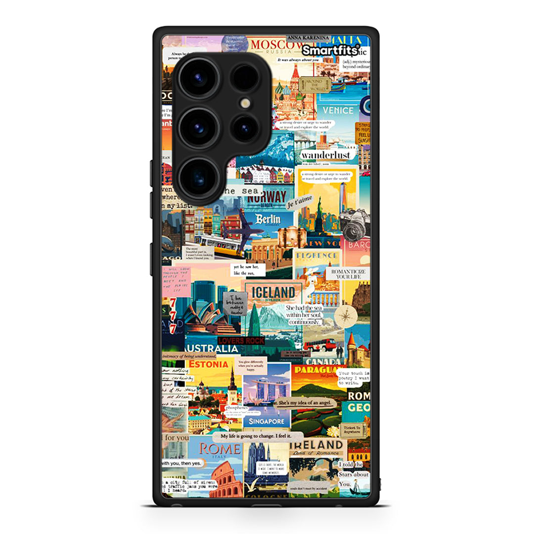 Θήκη Samsung Galaxy S23 Ultra Live To Travel από τη Smartfits με σχέδιο στο πίσω μέρος και μαύρο περίβλημα | Samsung Galaxy S23 Ultra Live To Travel Case with Colorful Back and Black Bezels
