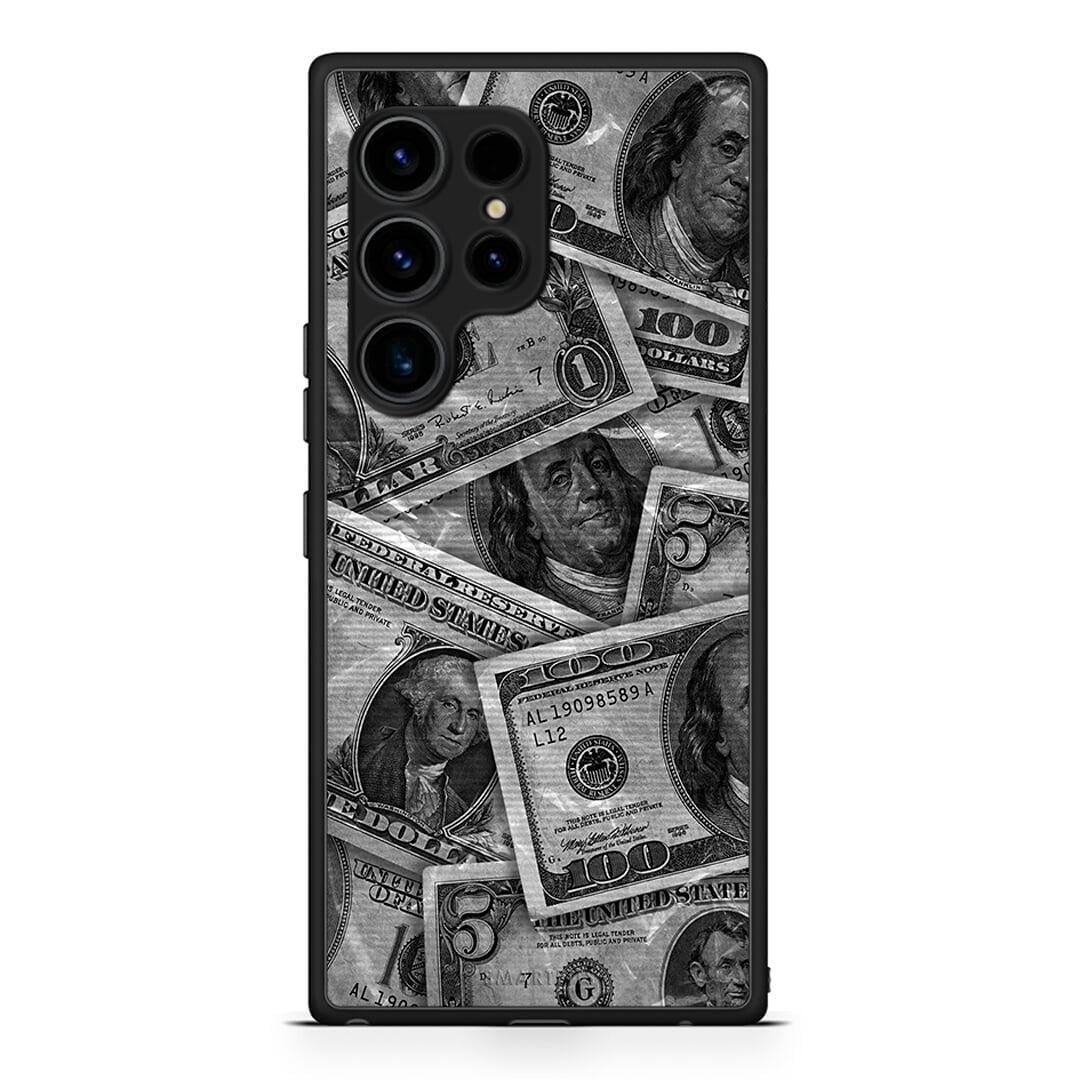 Θήκη Samsung Galaxy S23 Ultra Money Dollars από τη Smartfits με σχέδιο στο πίσω μέρος και μαύρο περίβλημα | Samsung Galaxy S23 Ultra Money Dollars Case with Colorful Back and Black Bezels