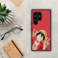 Thumbnail for Θήκη Samsung Galaxy S23 Ultra Pirate Luffy από τη Smartfits με σχέδιο στο πίσω μέρος και μαύρο περίβλημα | Samsung Galaxy S23 Ultra Pirate Luffy Case with Colorful Back and Black Bezels