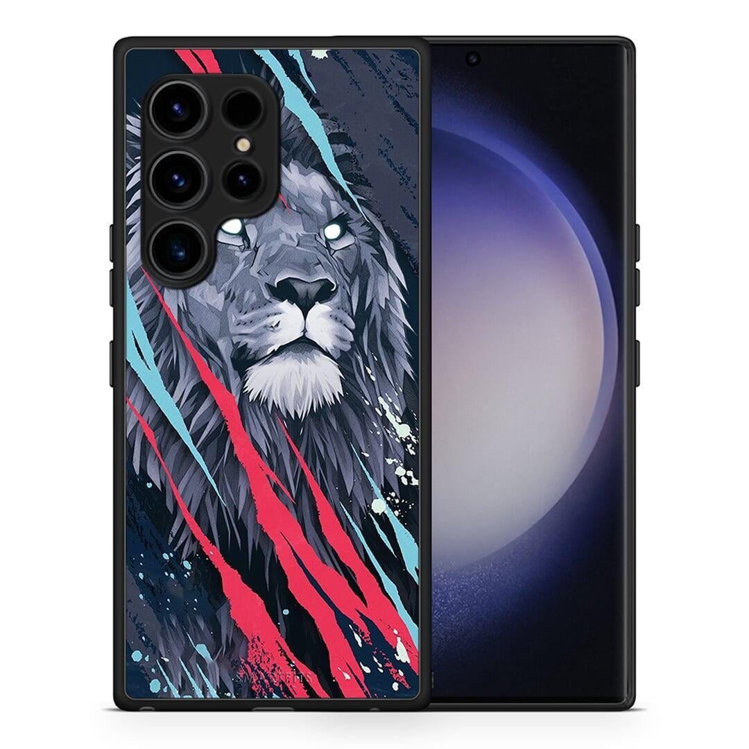 Θήκη Samsung Galaxy S23 Ultra PopArt Lion Designer από τη Smartfits με σχέδιο στο πίσω μέρος και μαύρο περίβλημα | Samsung Galaxy S23 Ultra PopArt Lion Designer Case with Colorful Back and Black Bezels