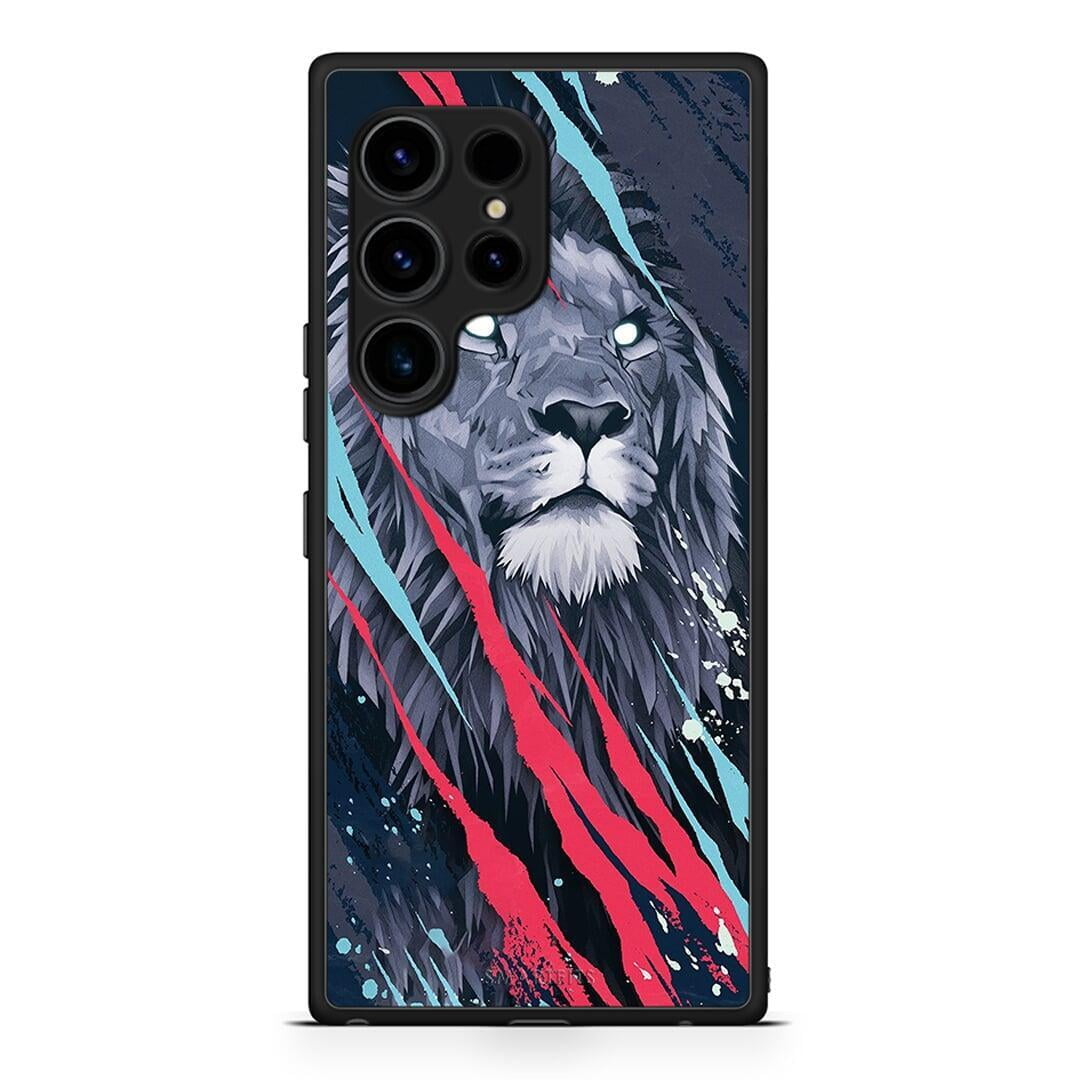 Θήκη Samsung Galaxy S23 Ultra PopArt Lion Designer από τη Smartfits με σχέδιο στο πίσω μέρος και μαύρο περίβλημα | Samsung Galaxy S23 Ultra PopArt Lion Designer Case with Colorful Back and Black Bezels