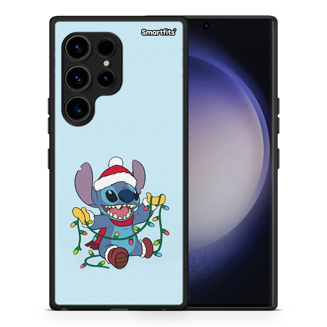 Θήκη Samsung Galaxy S23 Ultra Santa Stich από τη Smartfits με σχέδιο στο πίσω μέρος και μαύρο περίβλημα | Samsung Galaxy S23 Ultra Santa Stich Case with Colorful Back and Black Bezels