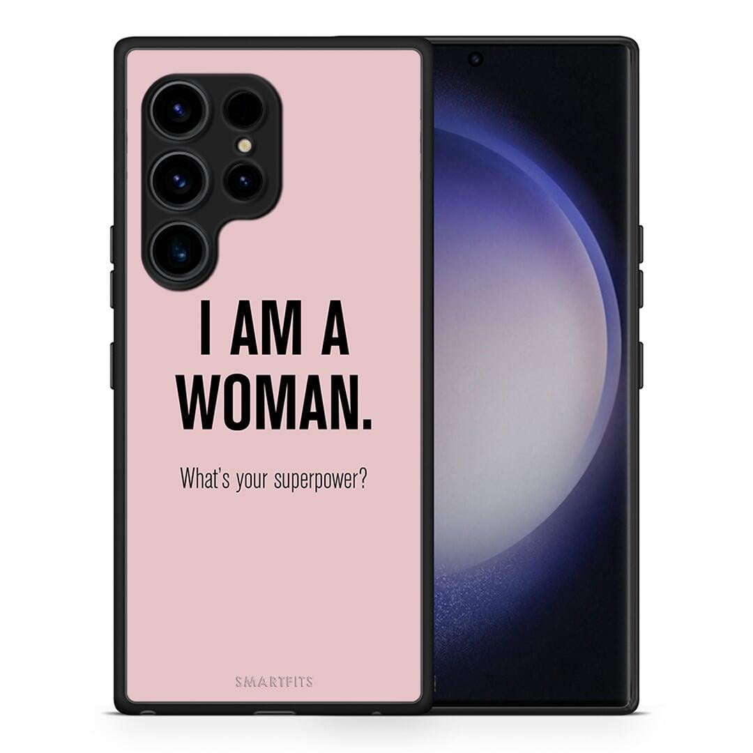 Θήκη Samsung Galaxy S23 Ultra Superpower Woman από τη Smartfits με σχέδιο στο πίσω μέρος και μαύρο περίβλημα | Samsung Galaxy S23 Ultra Superpower Woman Case with Colorful Back and Black Bezels