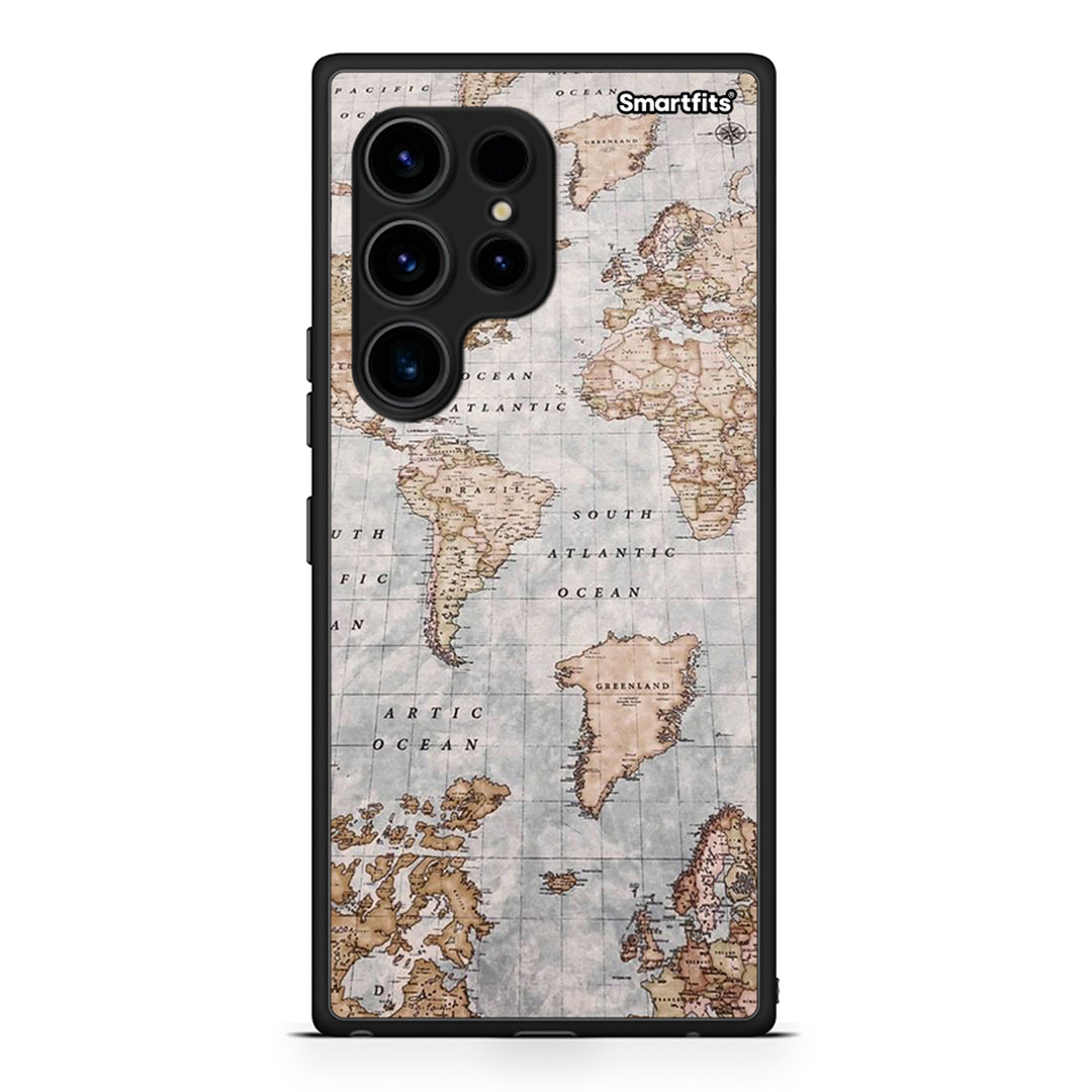 Θήκη Samsung Galaxy S23 Ultra World Map από τη Smartfits με σχέδιο στο πίσω μέρος και μαύρο περίβλημα | Samsung Galaxy S23 Ultra World Map Case with Colorful Back and Black Bezels