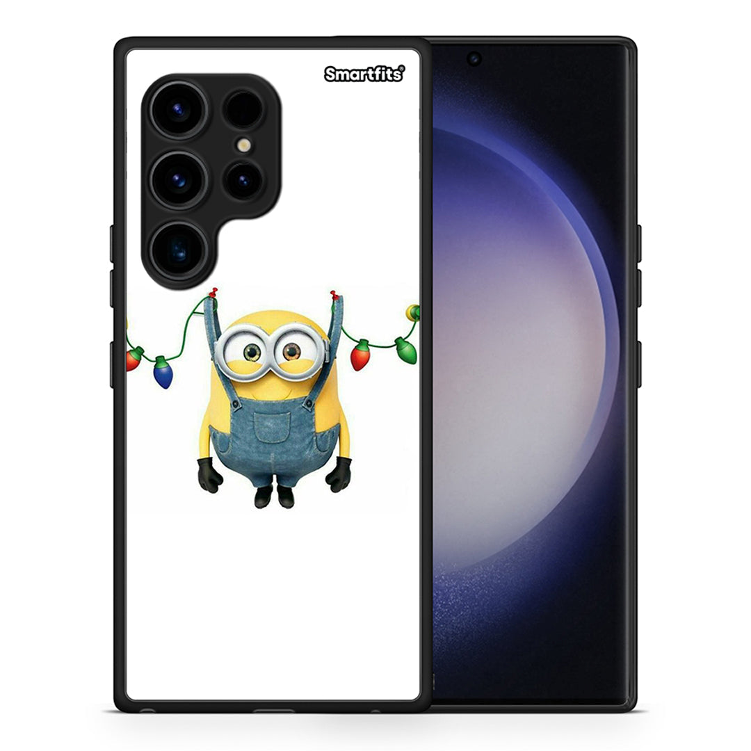 Θήκη Samsung Galaxy S23 Ultra Xmas Minion Lights από τη Smartfits με σχέδιο στο πίσω μέρος και μαύρο περίβλημα | Samsung Galaxy S23 Ultra Xmas Minion Lights Case with Colorful Back and Black Bezels