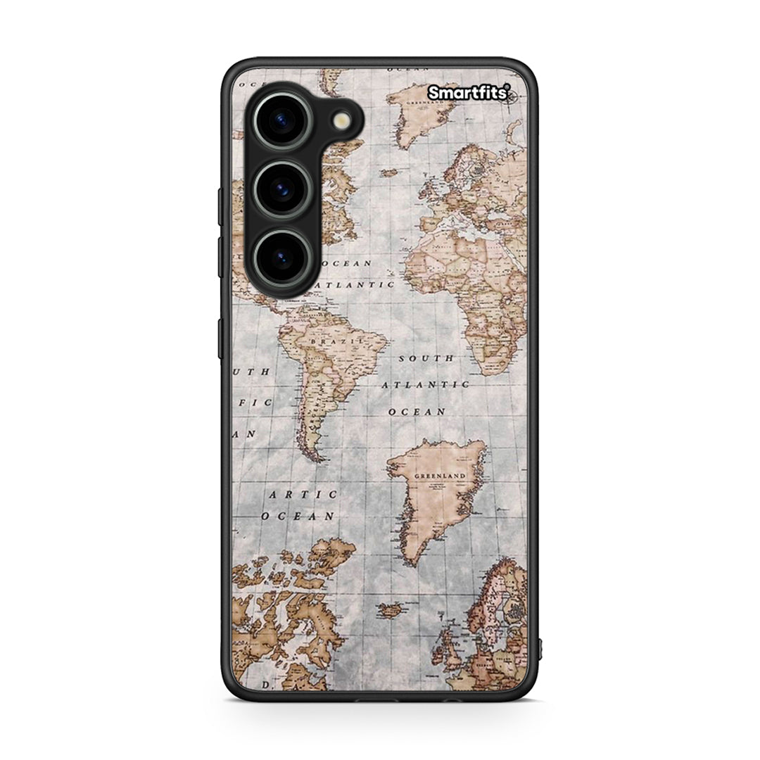 Θήκη Samsung Galaxy S23 World Map από τη Smartfits με σχέδιο στο πίσω μέρος και μαύρο περίβλημα | Samsung Galaxy S23 World Map Case with Colorful Back and Black Bezels