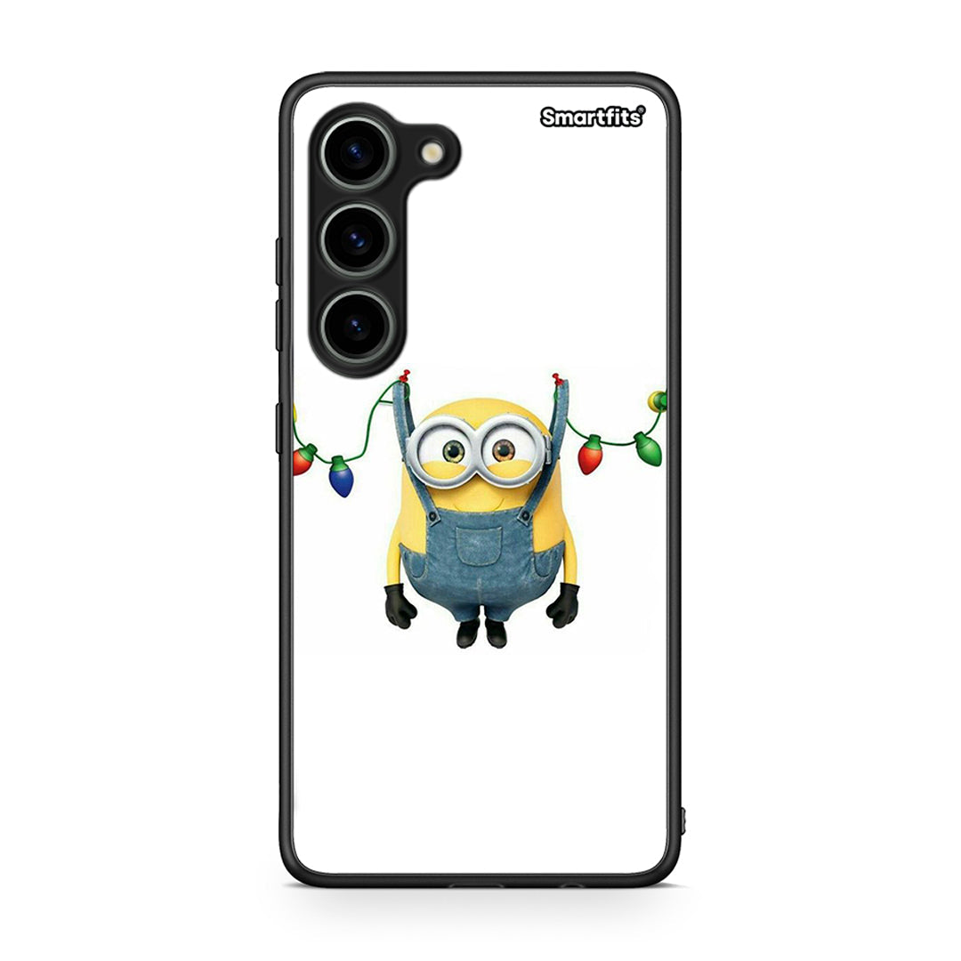 Θήκη Samsung Galaxy S23 Xmas Minion Lights από τη Smartfits με σχέδιο στο πίσω μέρος και μαύρο περίβλημα | Samsung Galaxy S23 Xmas Minion Lights Case with Colorful Back and Black Bezels