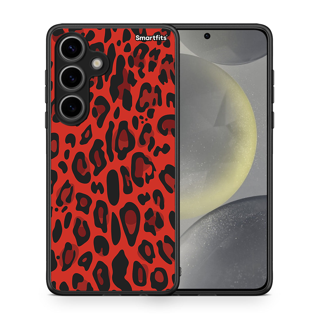 Θήκη Samsung Galaxy S24 Red Leopard Animal από τη Smartfits με σχέδιο στο πίσω μέρος και μαύρο περίβλημα | Samsung Galaxy S24 Red Leopard Animal case with colorful back and black bezels