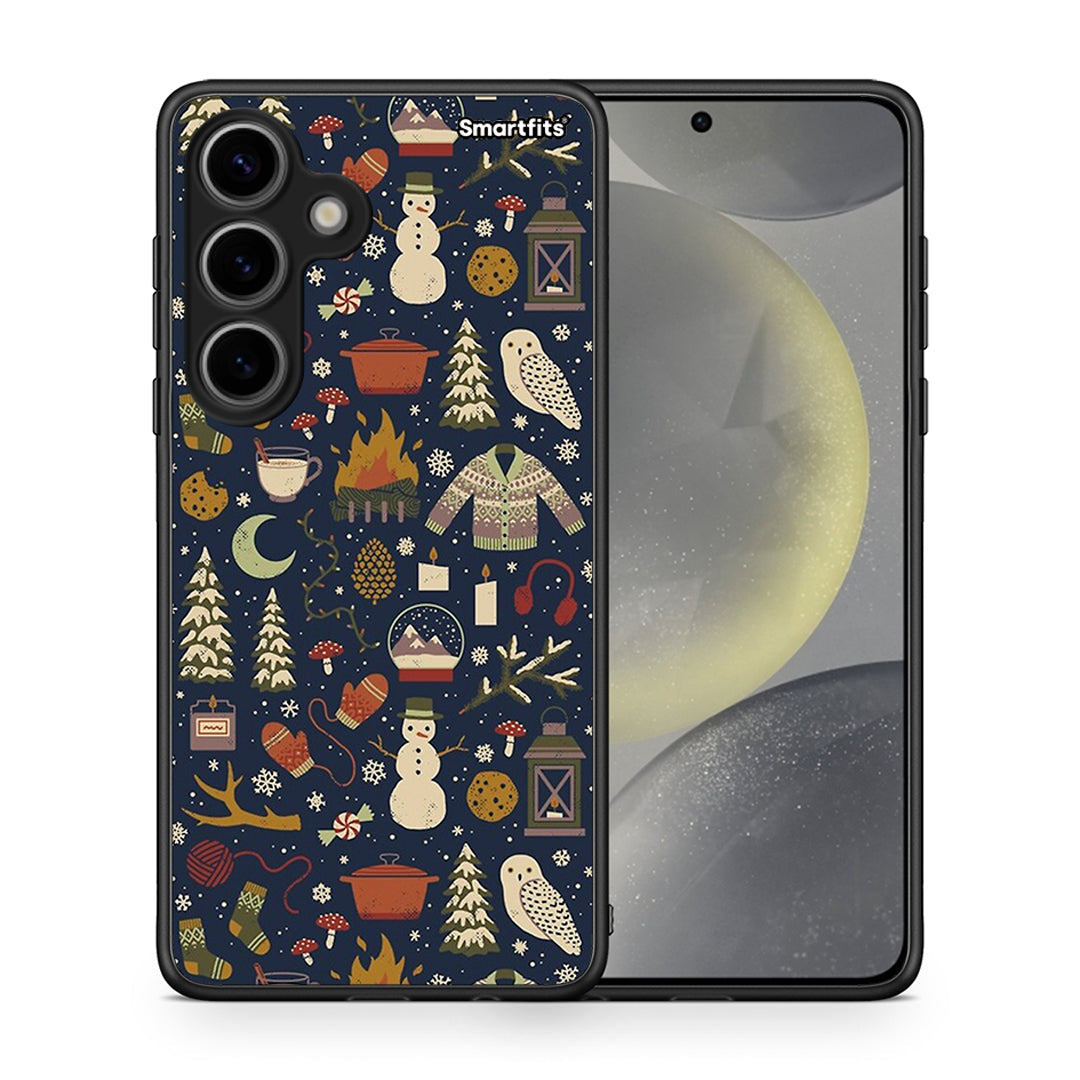 Θήκη Samsung Galaxy S24 Christmas Elements από τη Smartfits με σχέδιο στο πίσω μέρος και μαύρο περίβλημα | Samsung Galaxy S24 Christmas Elements case with colorful back and black bezels