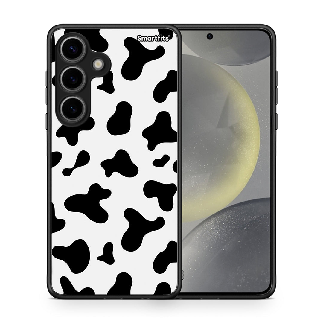 Θήκη Samsung Galaxy S24 Cow Print από τη Smartfits με σχέδιο στο πίσω μέρος και μαύρο περίβλημα | Samsung Galaxy S24 Cow Print case with colorful back and black bezels