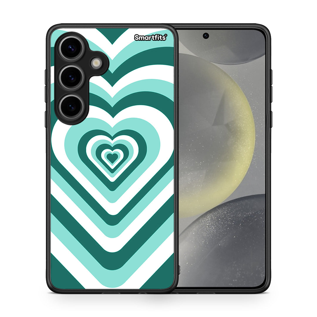 Θήκη Samsung Galaxy S24 Green Hearts από τη Smartfits με σχέδιο στο πίσω μέρος και μαύρο περίβλημα | Samsung Galaxy S24 Green Hearts case with colorful back and black bezels