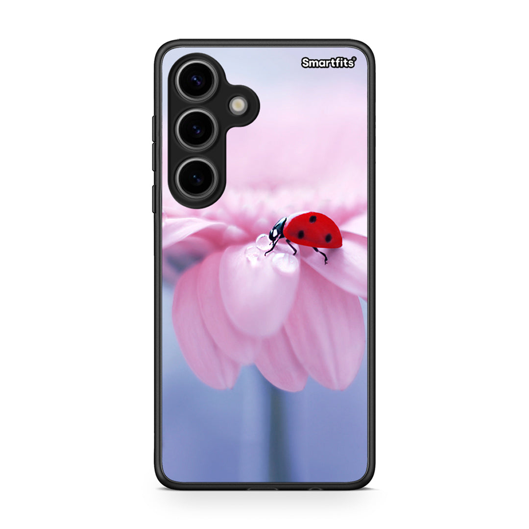 Samsung Galaxy S24 Ladybug Flower θήκη από τη Smartfits με σχέδιο στο πίσω μέρος και μαύρο περίβλημα | Smartphone case with colorful back and black bezels by Smartfits