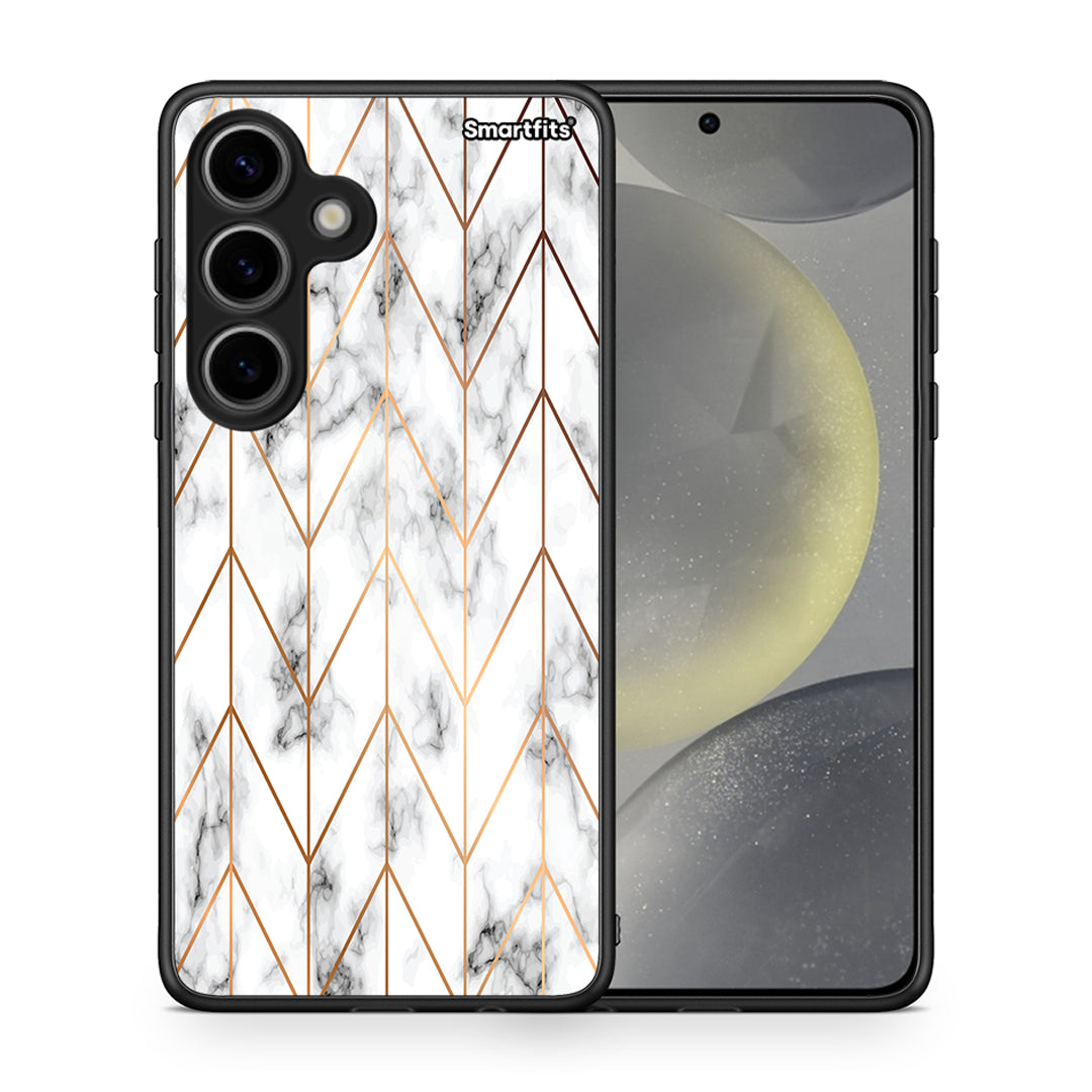 Θήκη Samsung Galaxy S24 Gold Geometric Marble από τη Smartfits με σχέδιο στο πίσω μέρος και μαύρο περίβλημα | Samsung Galaxy S24 Gold Geometric Marble case with colorful back and black bezels