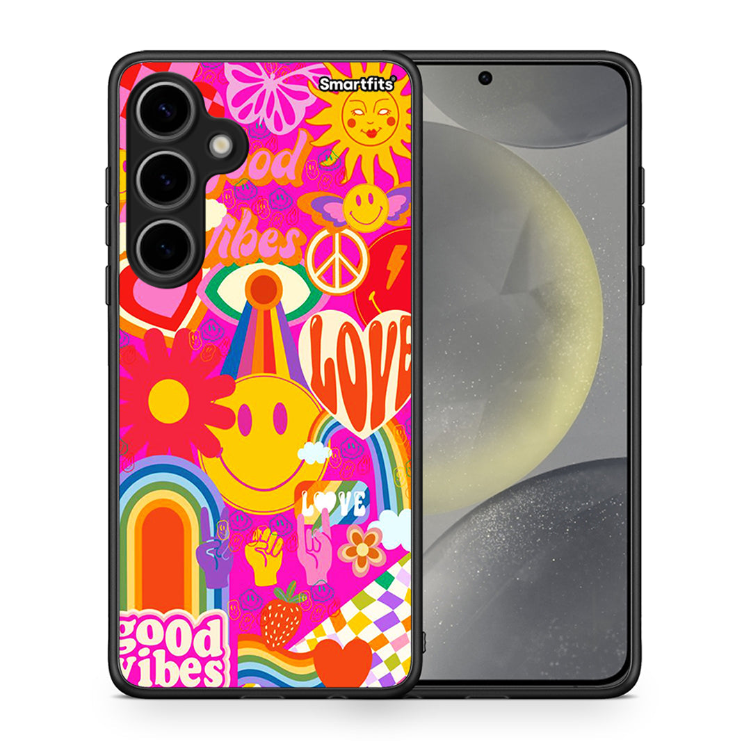 Θήκη Samsung Galaxy S24 Plus Hippie Love από τη Smartfits με σχέδιο στο πίσω μέρος και μαύρο περίβλημα | Samsung Galaxy S24 Plus Hippie Love case with colorful back and black bezels